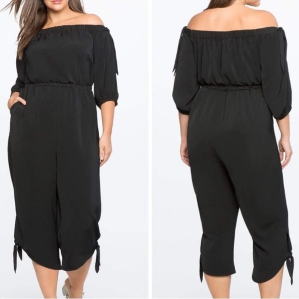 Eloquii Black Tie Sleeve Off The Shoulder Jumpsuit Plus Sz 14 Minimalist Dressy